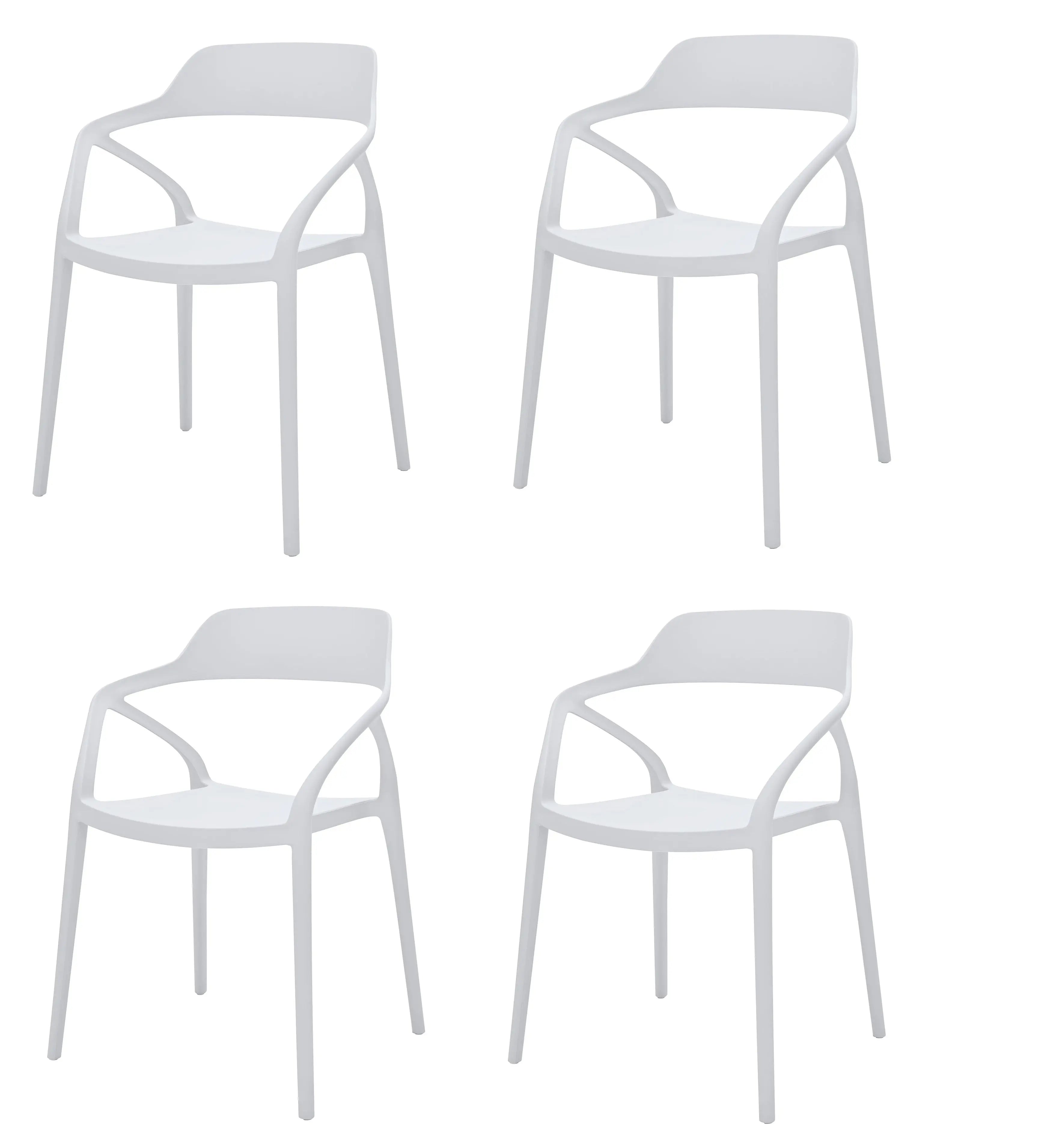 Set of Four White Heavy Duty Plastic Open Back Dining Arm Chairs Homeroots Kitchen & Dining