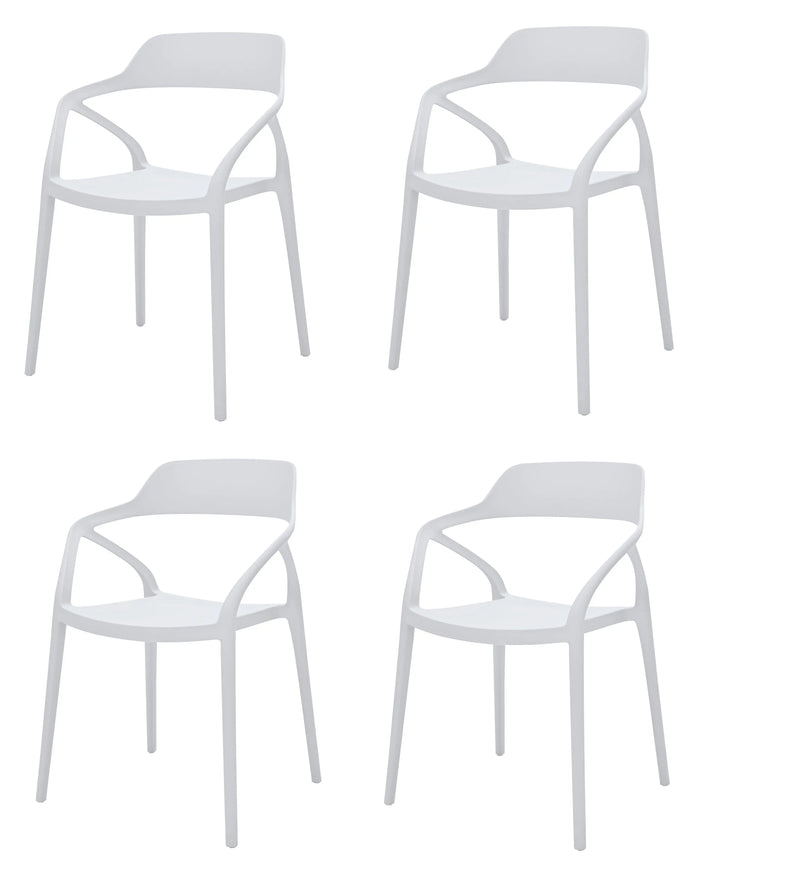 Set of Four White Heavy Duty Plastic Open Back Dining Arm Chairs Homeroots Kitchen & Dining