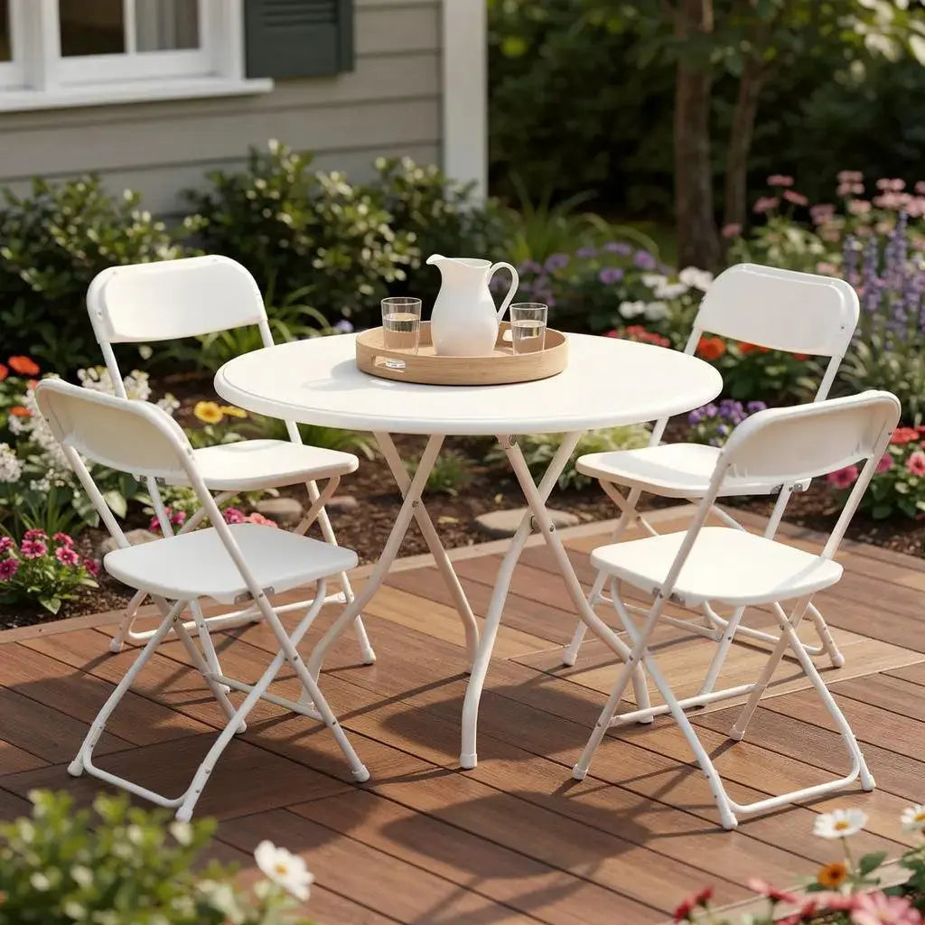 Set of Four White Metal Outdoor Folding Stacking Dining Chairs Homeroots Outdoor