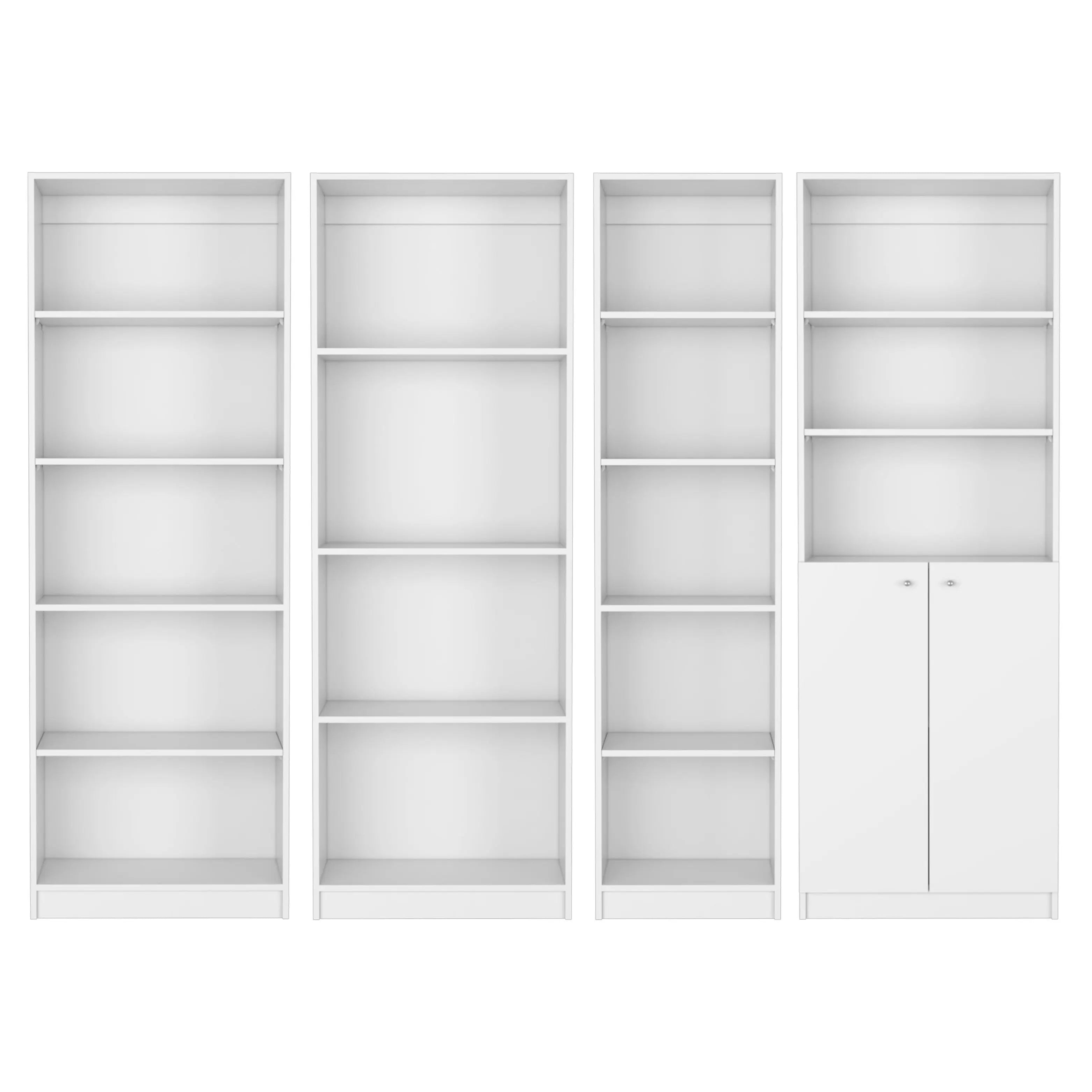 Set of Four White Wood Seventeen Tier Modular Bookcase with Two Doors Homeroots Office