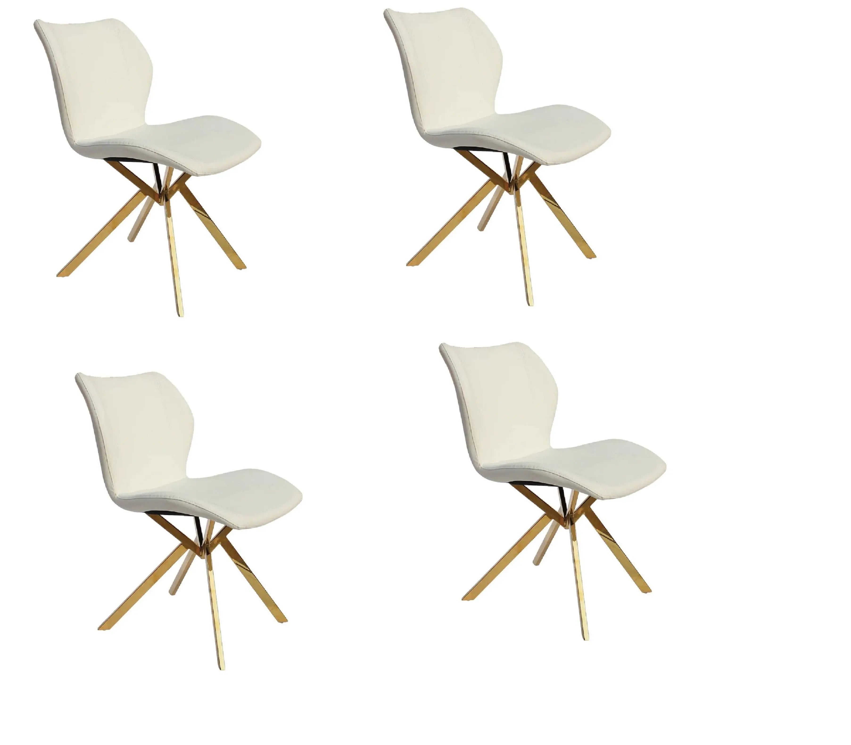 Set of Four White and Gold Faux Leather Dining Side Chairs Homeroots Kitchen & Dining