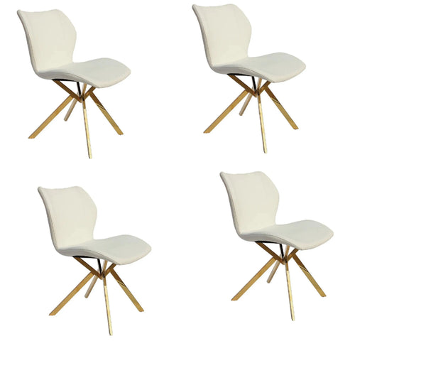 Set of Four White and Gold Faux Leather Dining Side Chairs Homeroots Kitchen & Dining