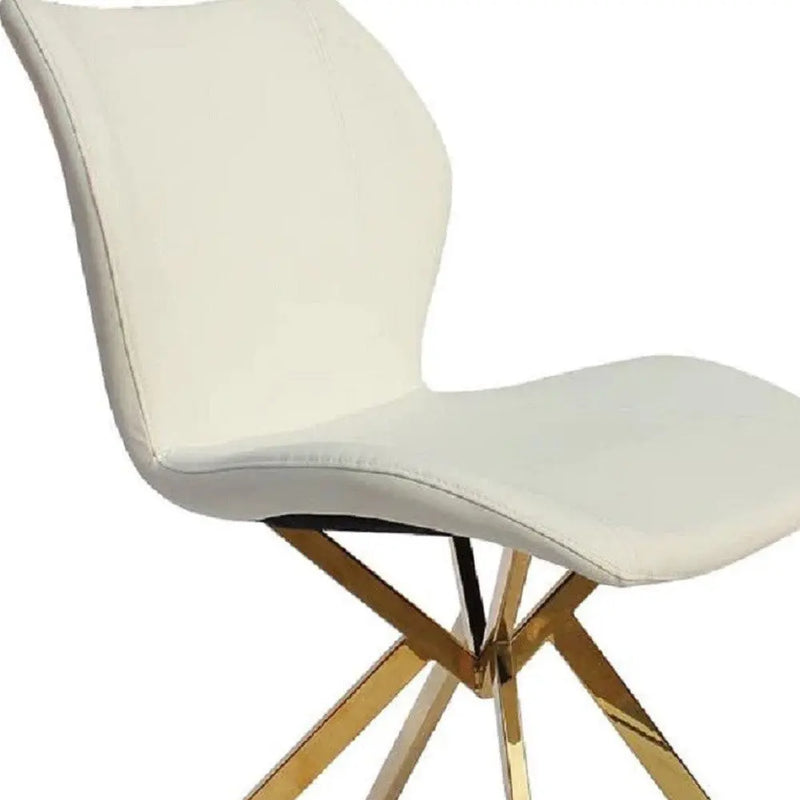 Set of Four White and Gold Faux Leather Dining Side Chairs Homeroots Kitchen & Dining