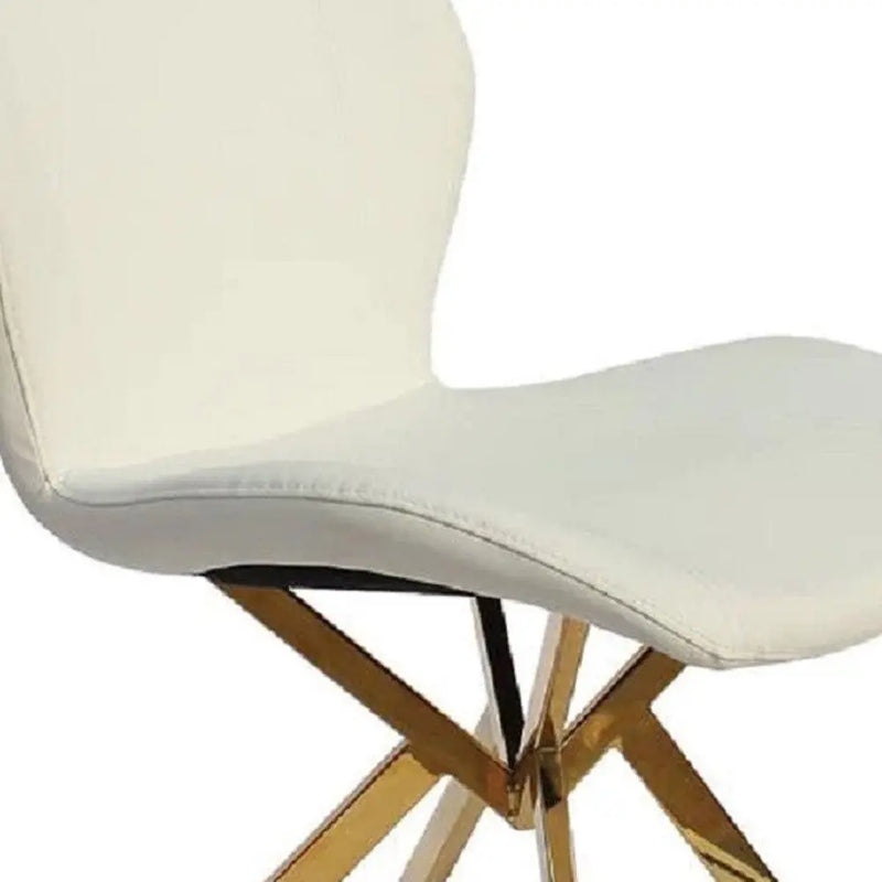 Set of Four White and Gold Faux Leather Dining Side Chairs Homeroots Kitchen & Dining