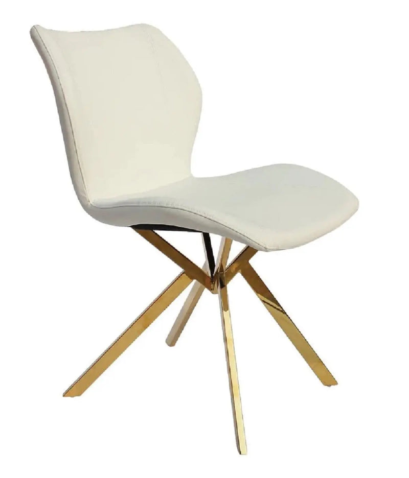 Set of Four White and Gold Faux Leather Dining Side Chairs Homeroots Kitchen & Dining