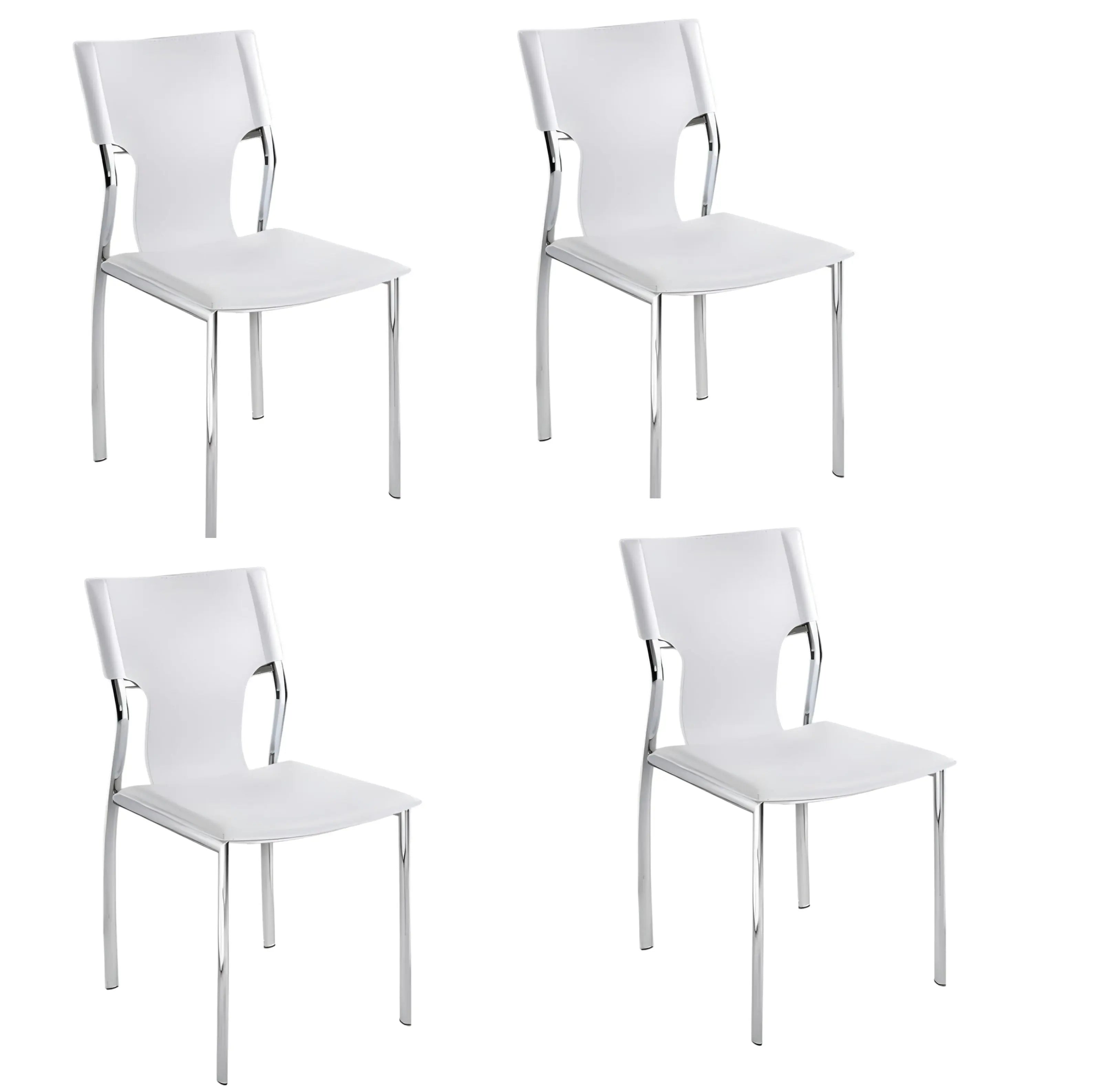 Set of Four White and Silver Metal and Leather Dining Side Chairs Homeroots Kitchen & Dining