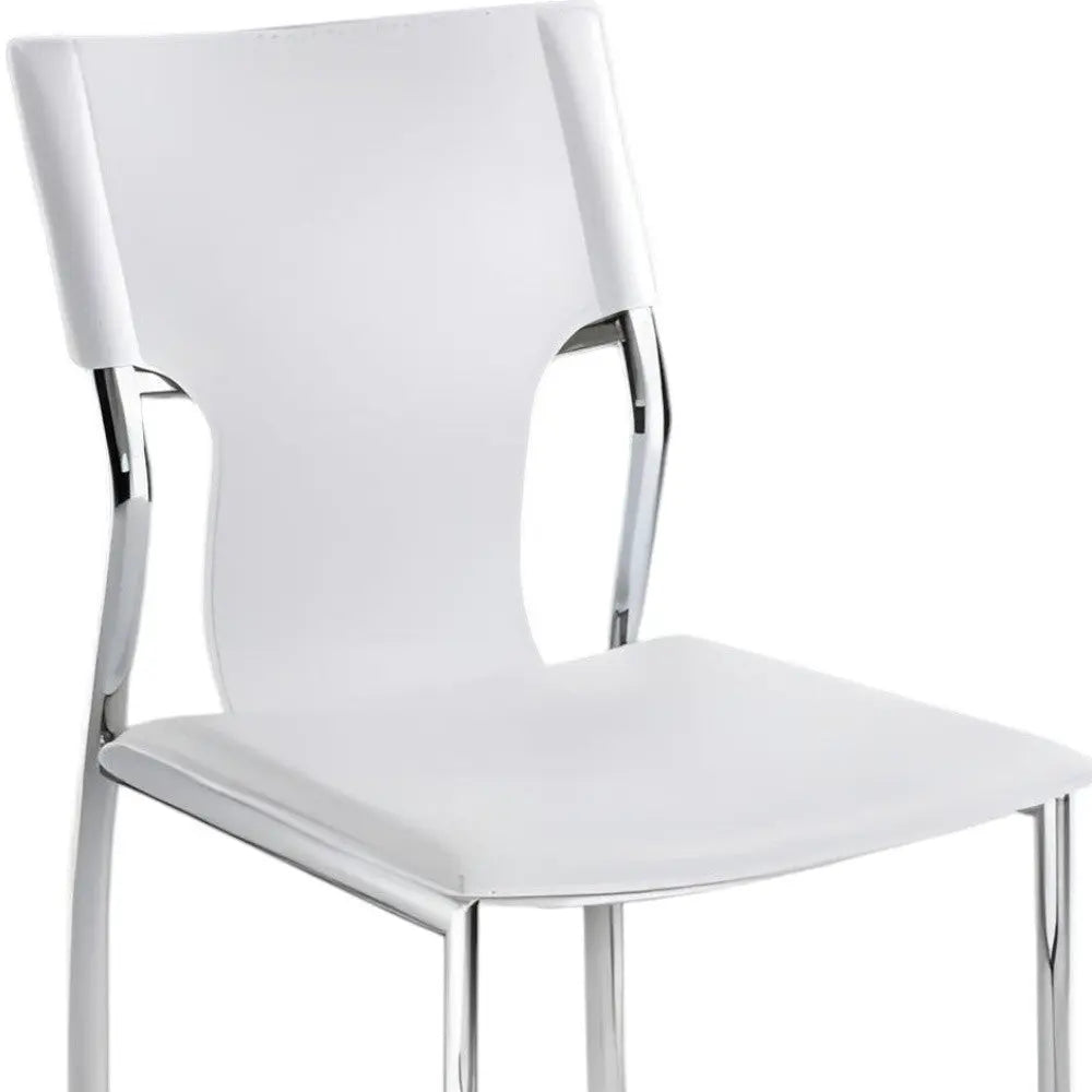 Set of Four White and Silver Metal and Leather Dining Side Chairs Homeroots Kitchen & Dining
