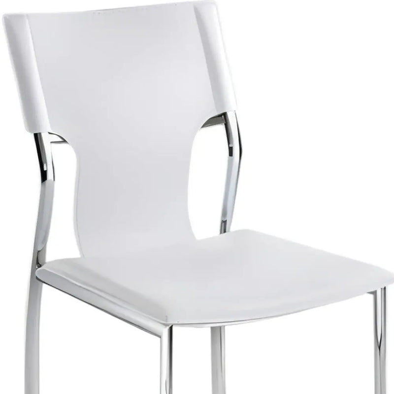 Set of Four White and Silver Metal and Leather Dining Side Chairs Homeroots Kitchen & Dining