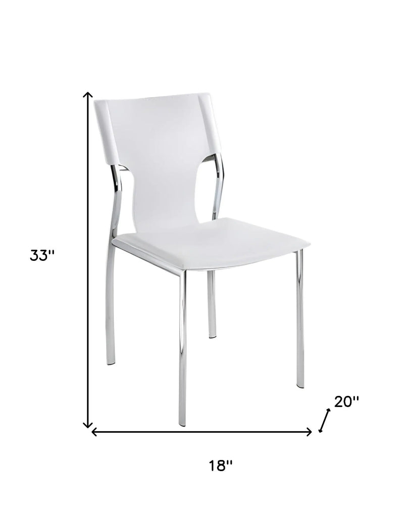 Set of Four White and Silver Metal and Leather Dining Side Chairs Homeroots Kitchen & Dining