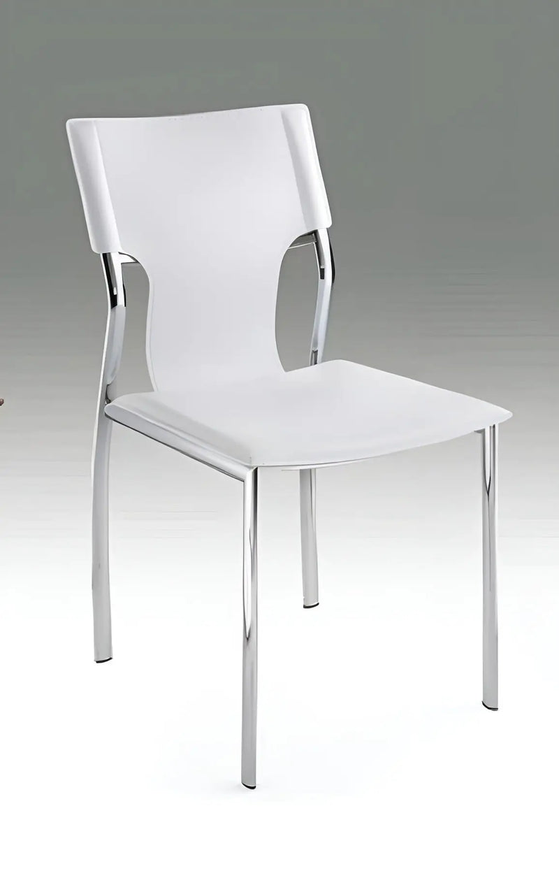 Set of Four White and Silver Metal and Leather Dining Side Chairs Homeroots Kitchen & Dining