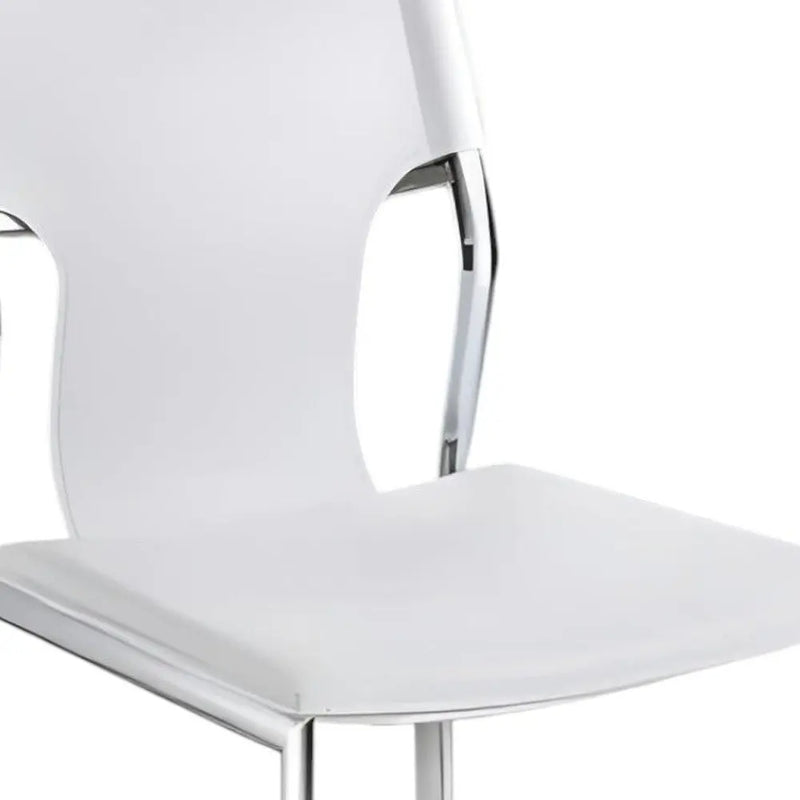 Set of Four White and Silver Metal and Leather Dining Side Chairs Homeroots Kitchen & Dining