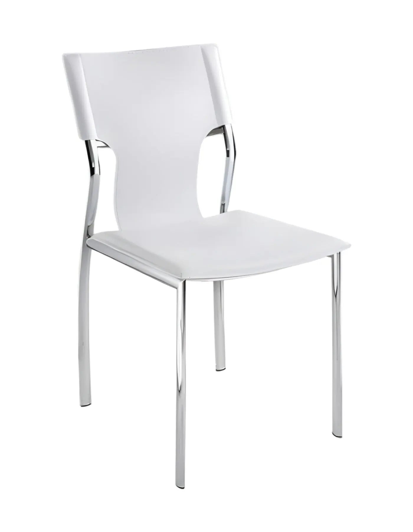 Set of Four White and Silver Metal and Leather Dining Side Chairs Homeroots Kitchen & Dining