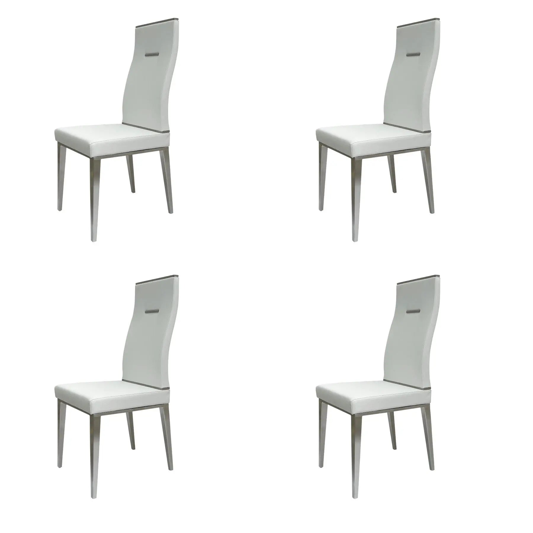 Set of Four White and Silver Upholstered Faux Leather Dining Side Chairs Homeroots Kitchen & Dining