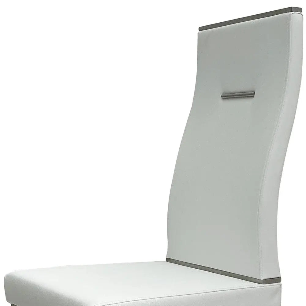 Set of Four White and Silver Upholstered Faux Leather Dining Side Chairs Homeroots Kitchen & Dining