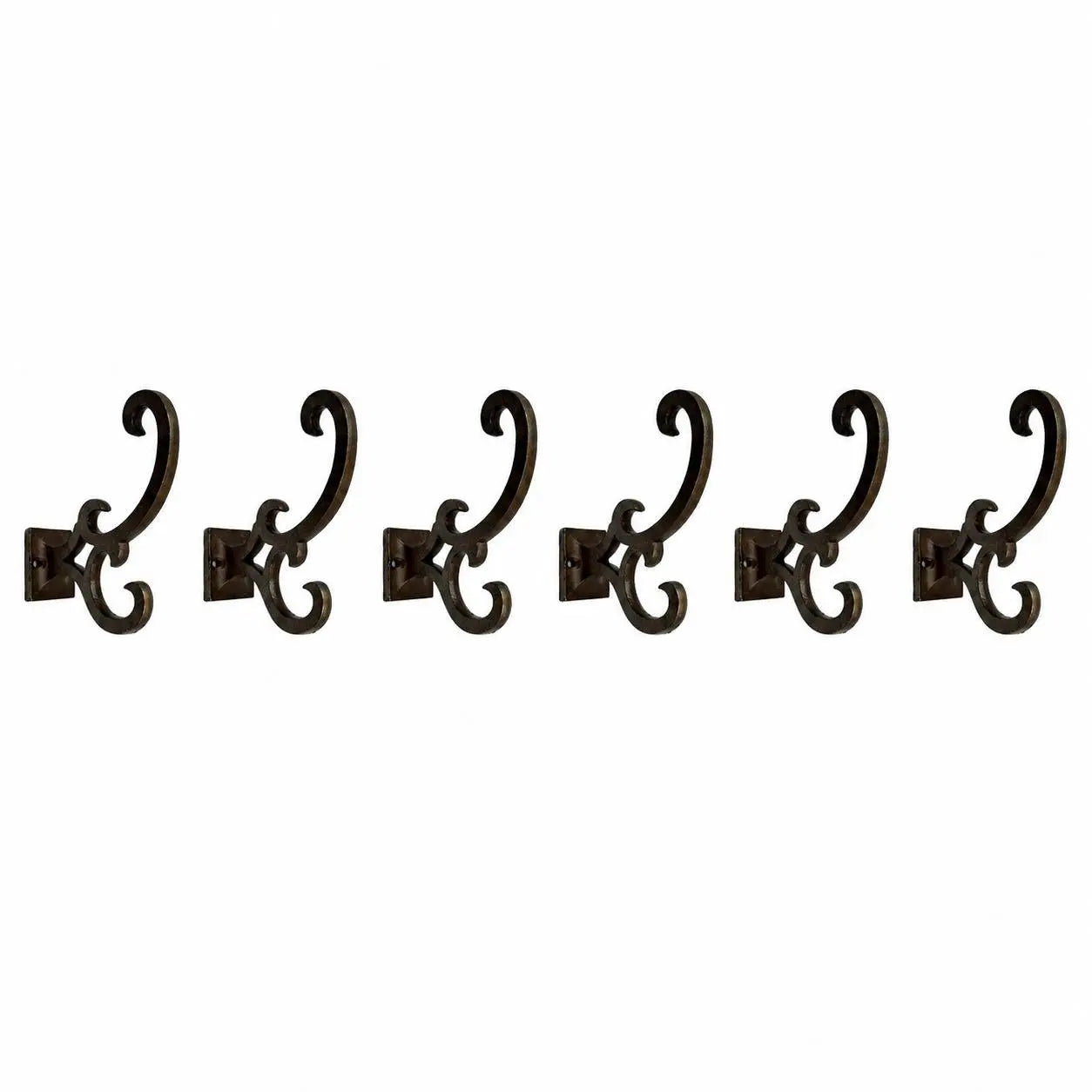Set of Six Antiqued Bronze Cast Iron Scroll Wall Hooks Homeroots Organization