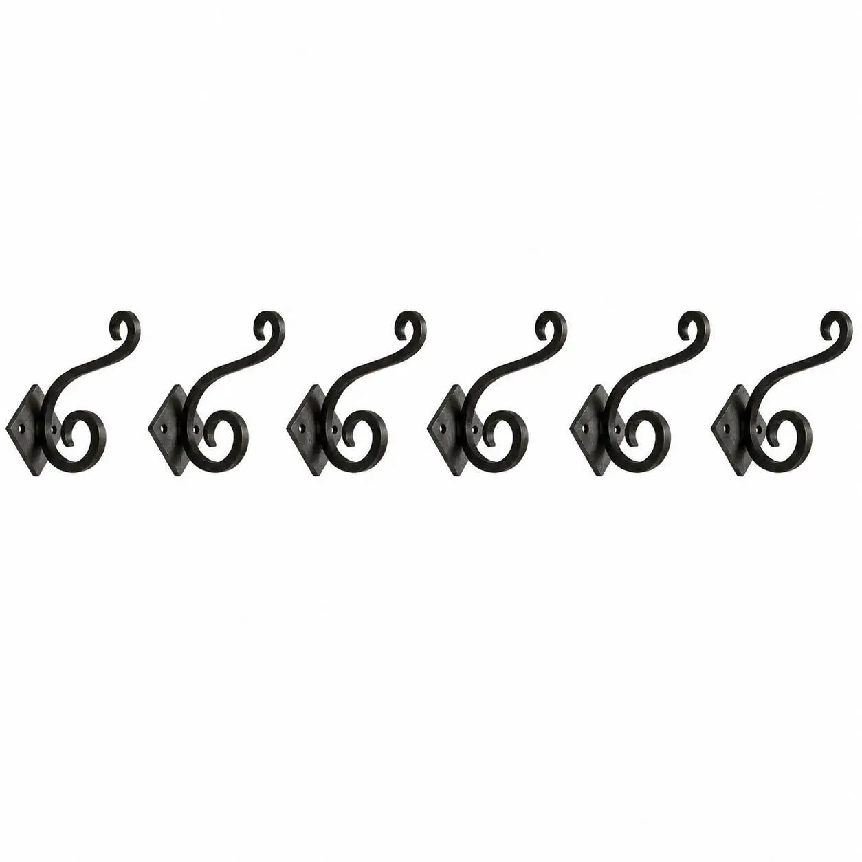 Set of Six Black Cast Iron Scroll Wall Hooks Homeroots Organization