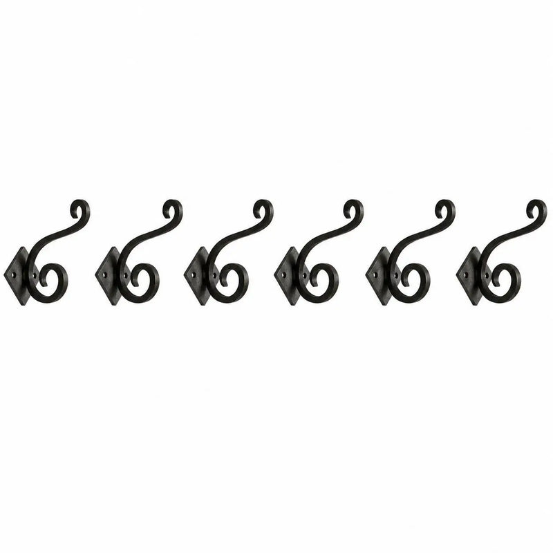 Set of Six Black Cast Iron Scroll Wall Hooks Homeroots Organization