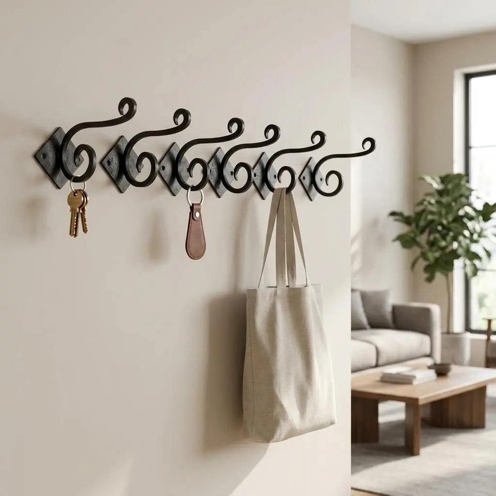 Set of Six Black Cast Iron Scroll Wall Hooks Homeroots Organization