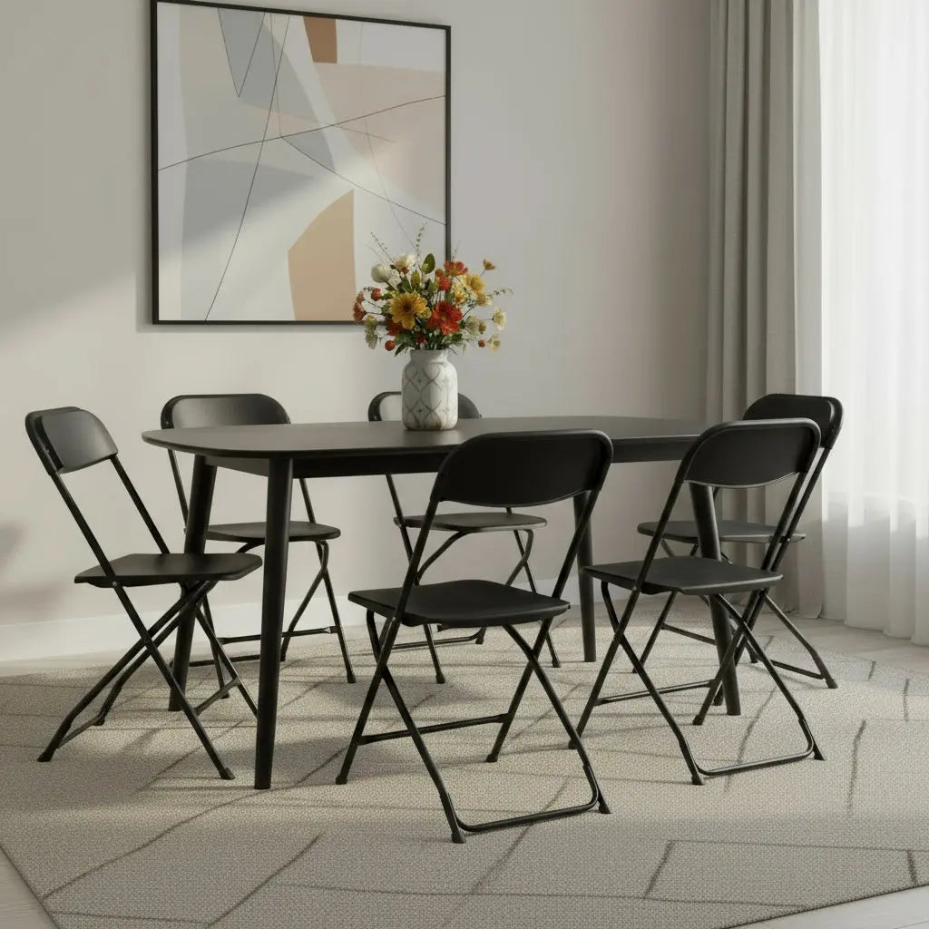 Set of Six Black Metal Outdoor Folding Stacking Dining Chairs Homeroots Outdoor