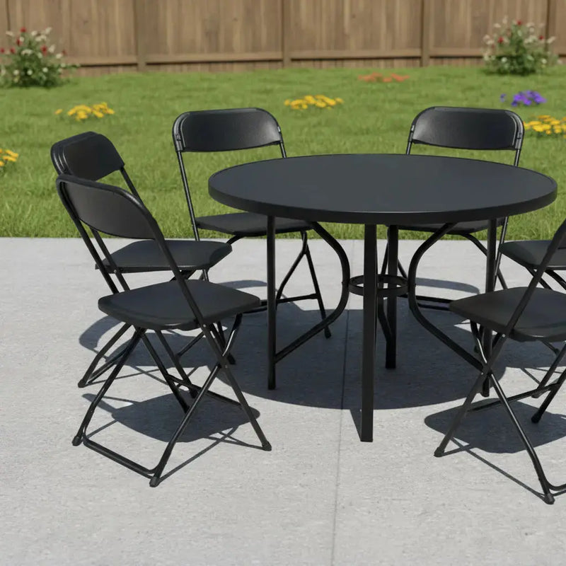 Set of Six Black Metal Outdoor Folding Stacking Dining Chairs Homeroots Outdoor