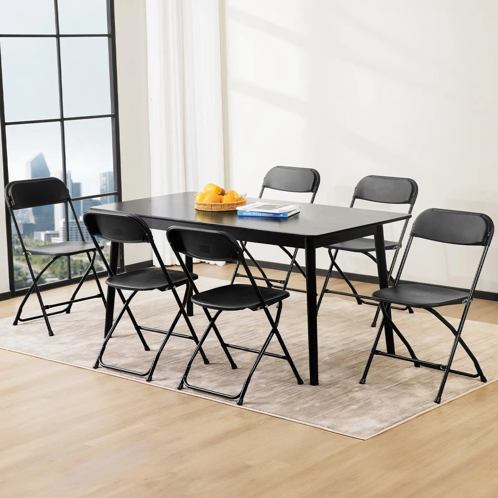 Set of Six Black Metal Outdoor Folding Stacking Dining Chairs Homeroots Outdoor