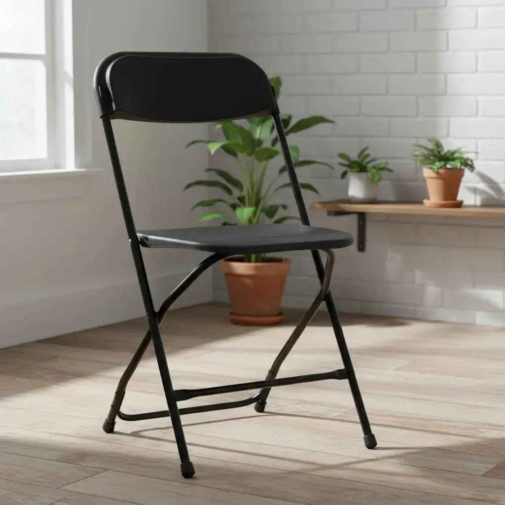 Set of Six Black Metal Outdoor Folding Stacking Dining Chairs Homeroots Outdoor