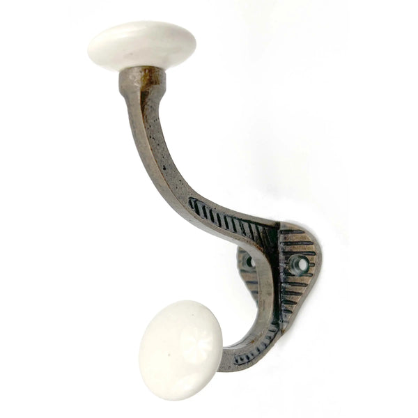 Set of Six Bronze And White Cast Iron And Ceramic Double Wall Hooks Homeroots Organization