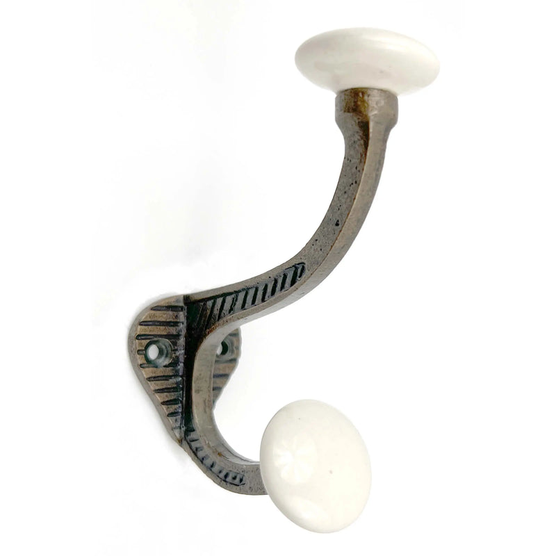 Set of Six Bronze And White Cast Iron And Ceramic Double Wall Hooks Homeroots Organization