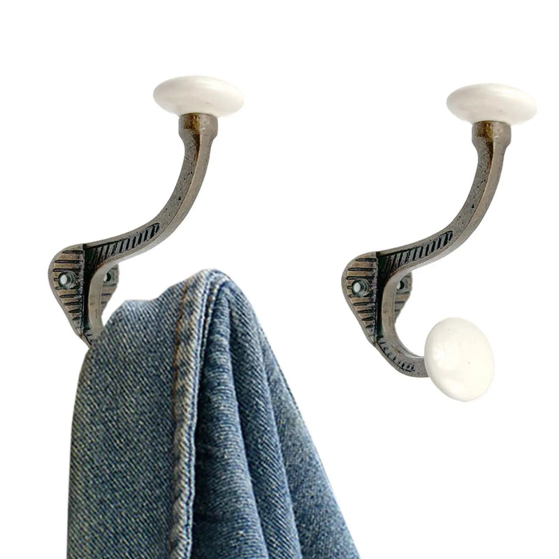Set of Six Bronze And White Cast Iron And Ceramic Double Wall Hooks Homeroots Organization