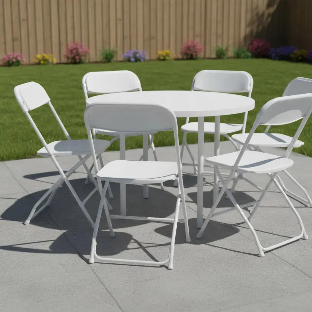 Set of Six White Metal Outdoor Folding Stacking Dining Chairs Homeroots Outdoor
