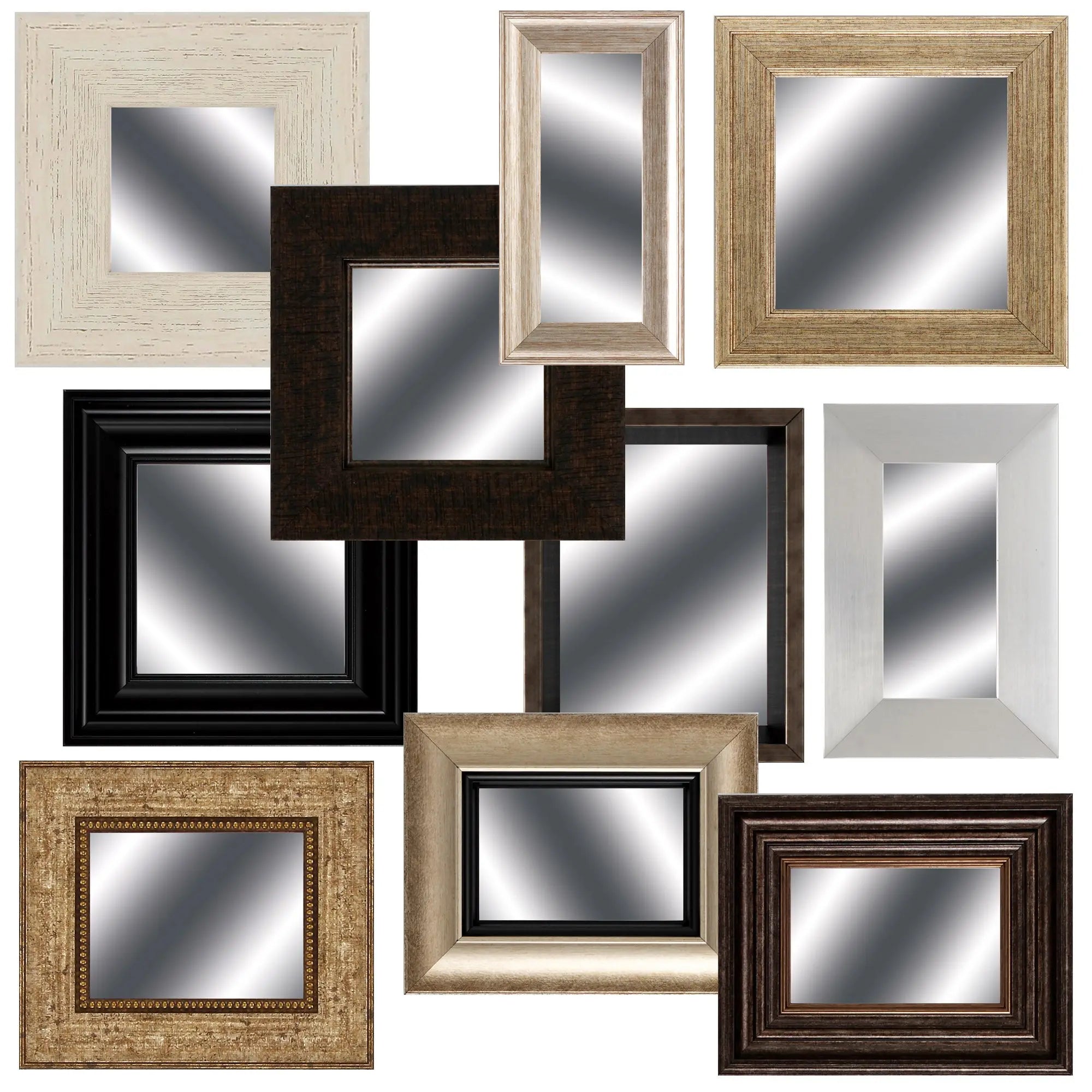 Set of Ten Brown And White Square And Rectangle Framed Mirror Set Homeroots Bed & Bath