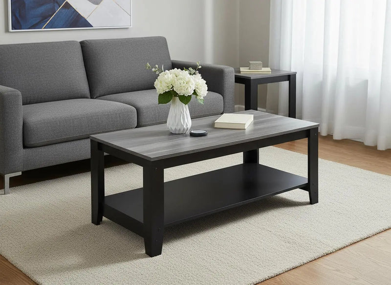 Set of Three 42" Gray And Black Coffee Table With Shelf Homeroots Living Room