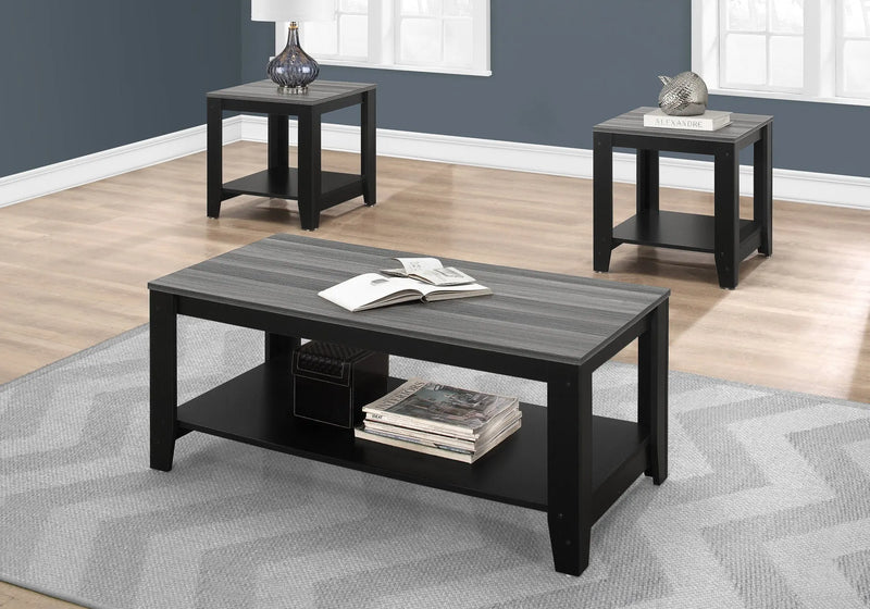 Set of Three 42" Gray And Black Coffee Table With Shelf Homeroots Living Room
