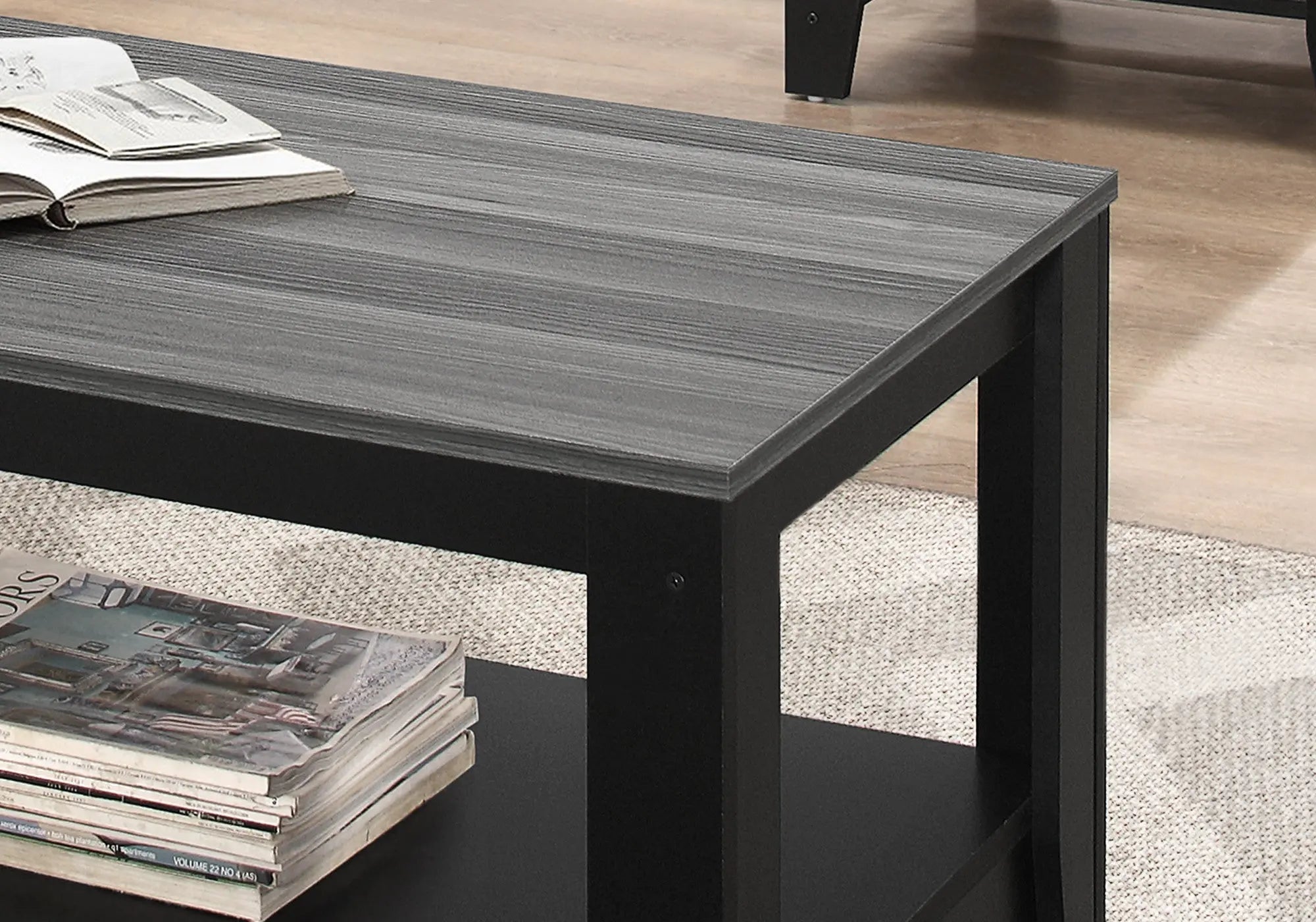 Set of Three 42" Gray And Black Coffee Table With Shelf Homeroots Living Room