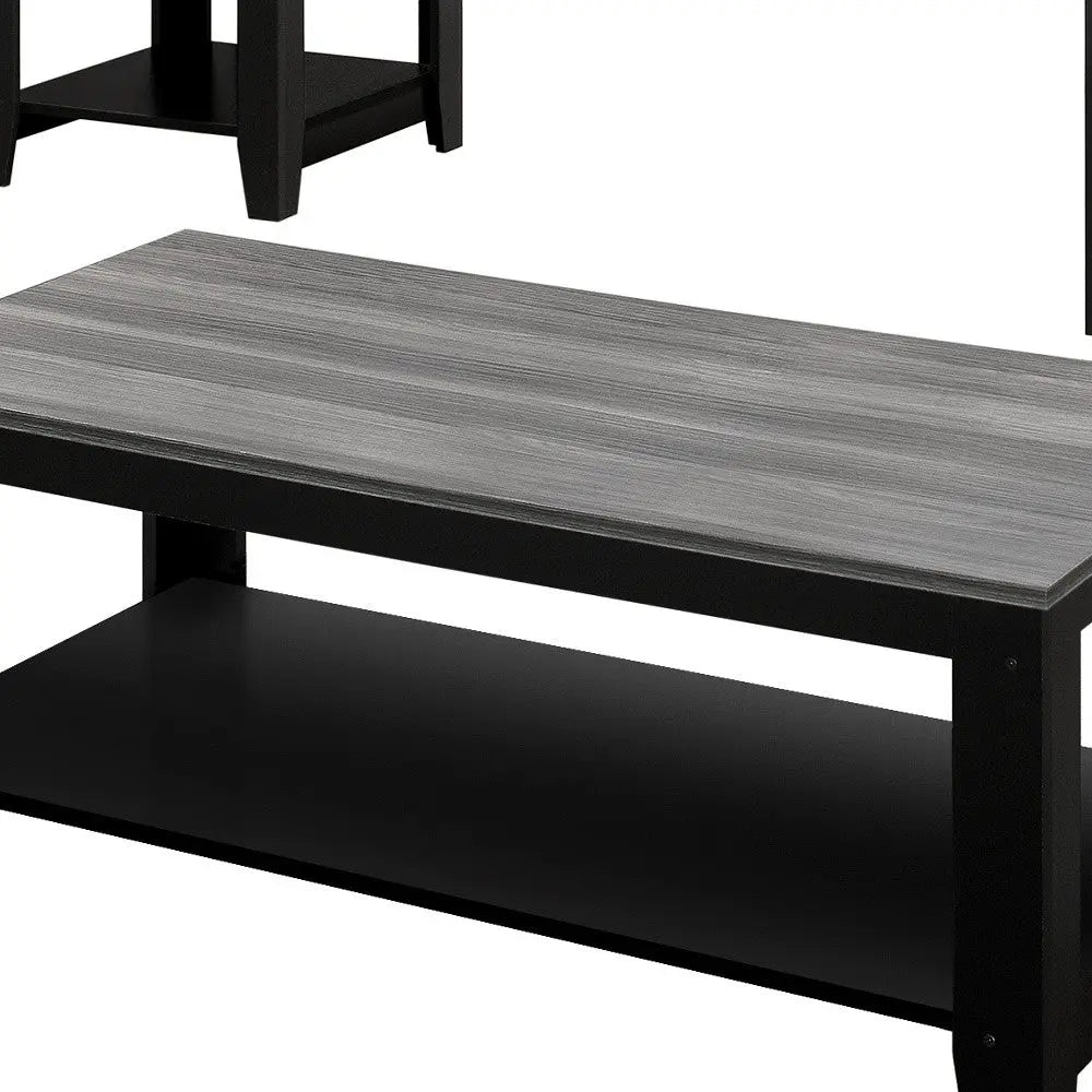 Set of Three 42" Gray And Black Coffee Table With Shelf Homeroots Living Room