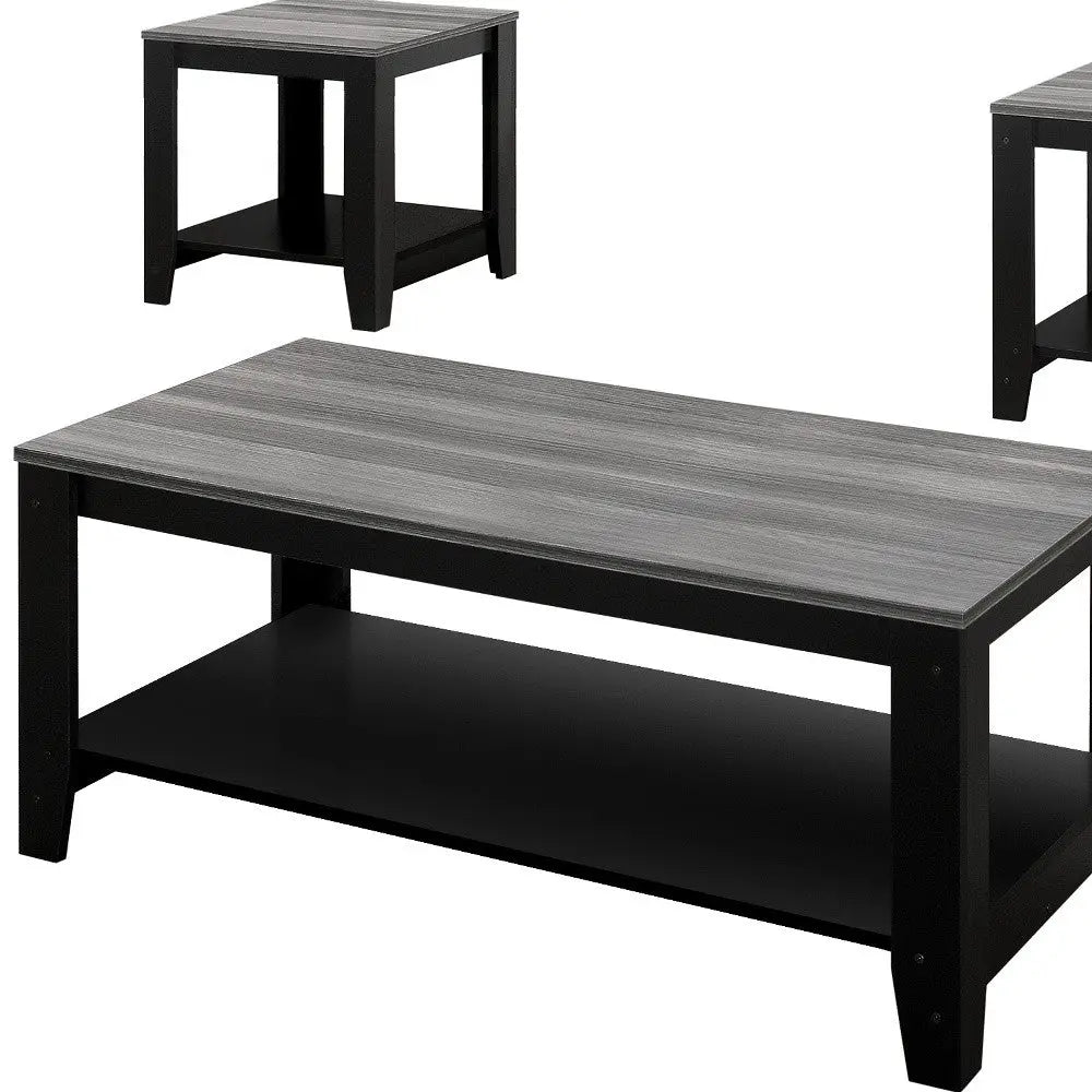 Set of Three 42" Gray And Black Coffee Table With Shelf Homeroots Living Room