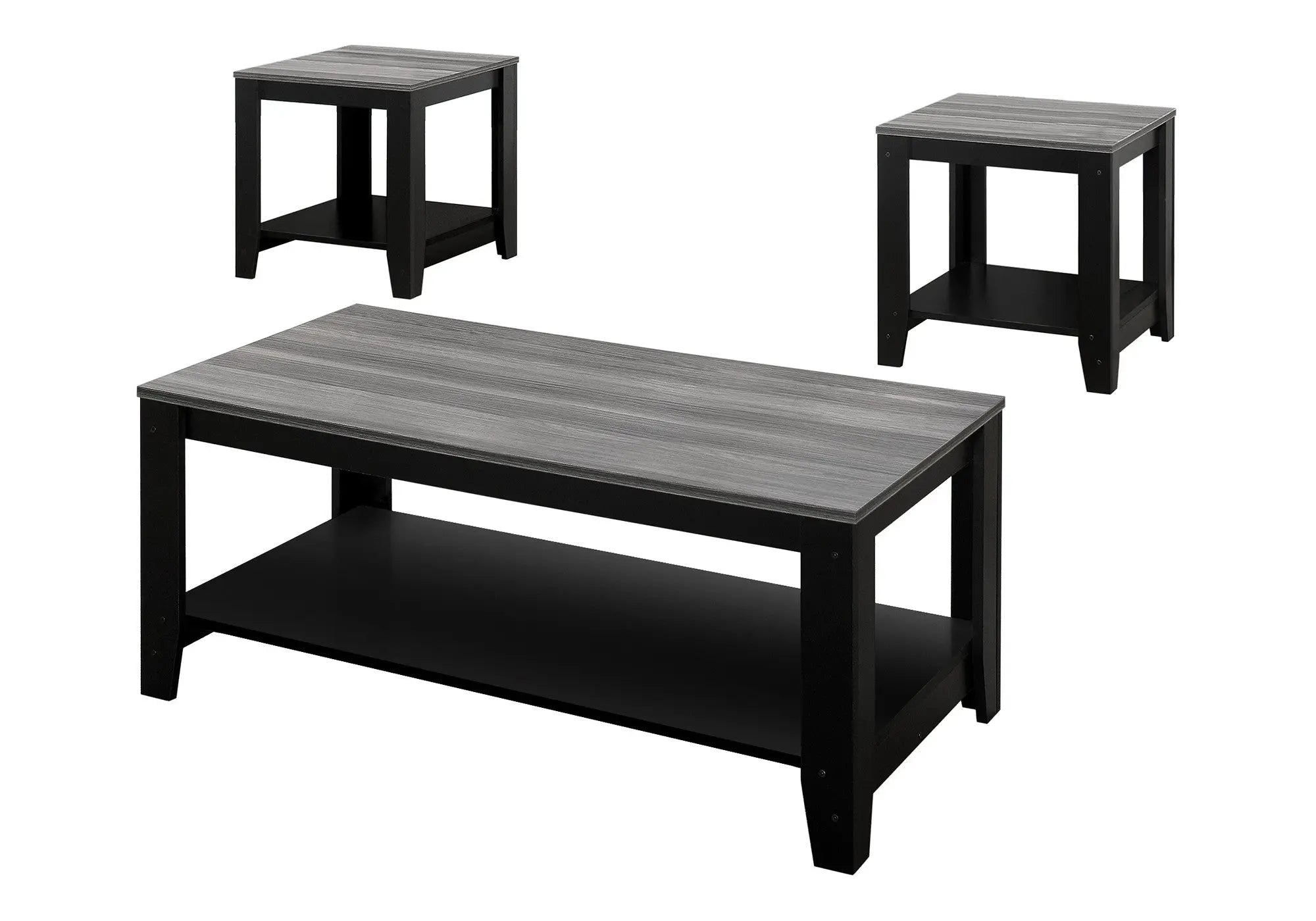 Set of Three 42" Gray And Black Coffee Table With Shelf Homeroots Living Room