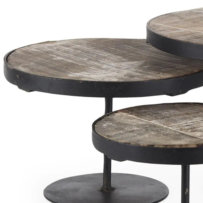 Set of Three Black And Light Brown Iron And Solid Wood Round Risers Homeroots Kitchen & Dining