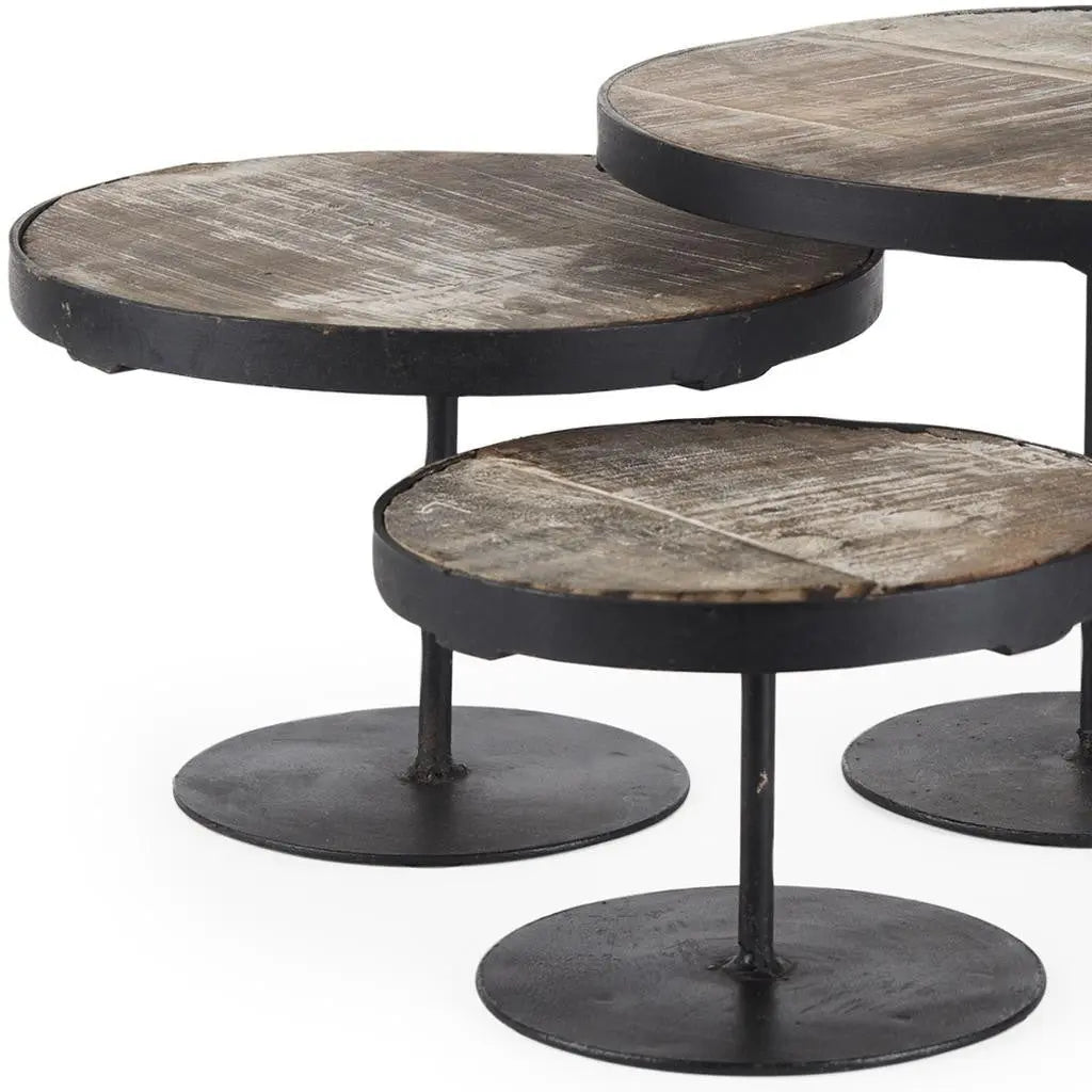 Set of Three Black And Light Brown Iron And Solid Wood Round Risers Homeroots Kitchen & Dining