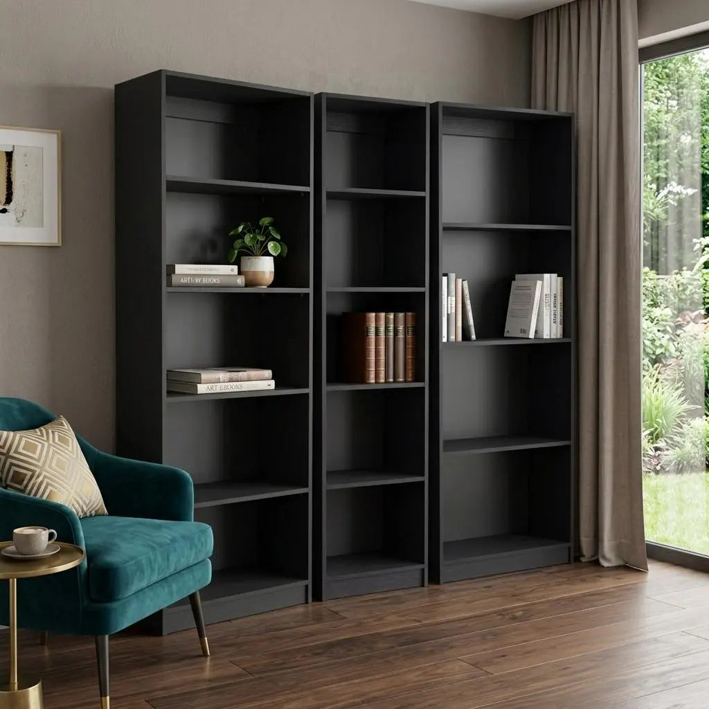 Set of Three Black Five Tier Bookcase Homeroots Office