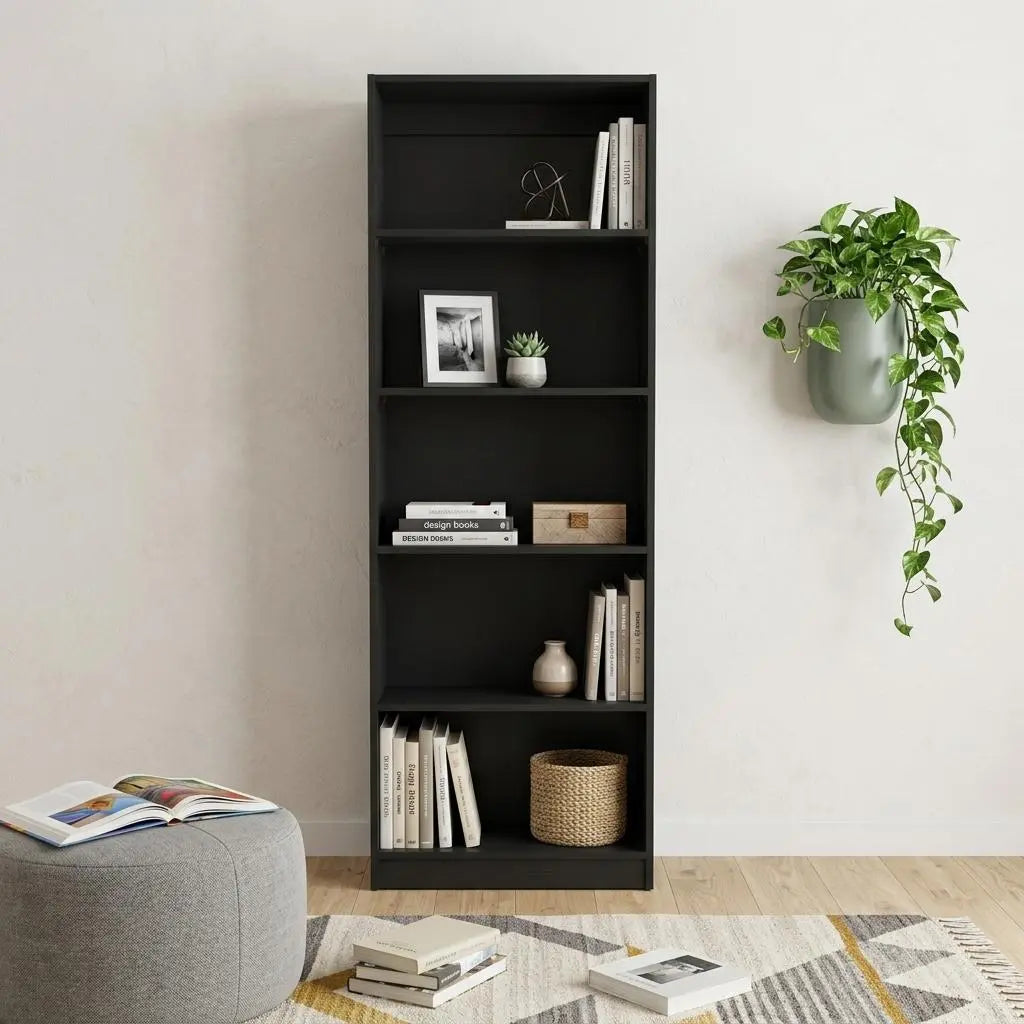 Set of Three Black Five Tier Bookcase with Two Doors Homeroots Office
