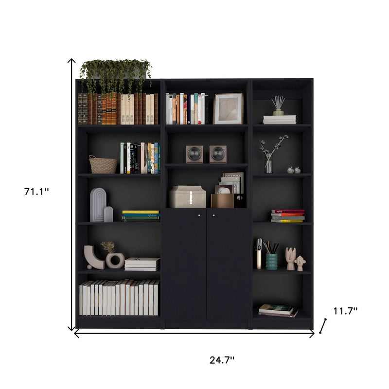 Set of Three Black Five Tier Bookcase with Two Doors Homeroots Office
