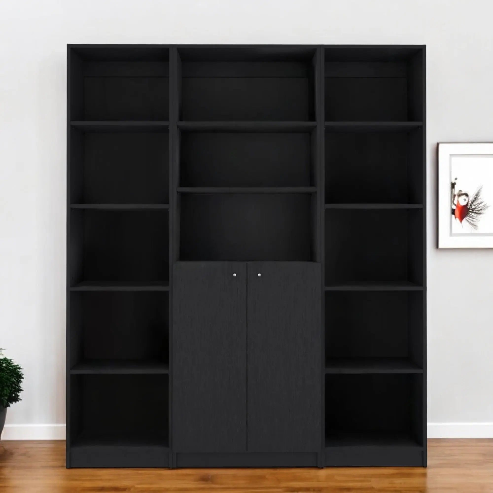 Set of Three Black Five Tier Bookcases with Two Doors Homeroots Office