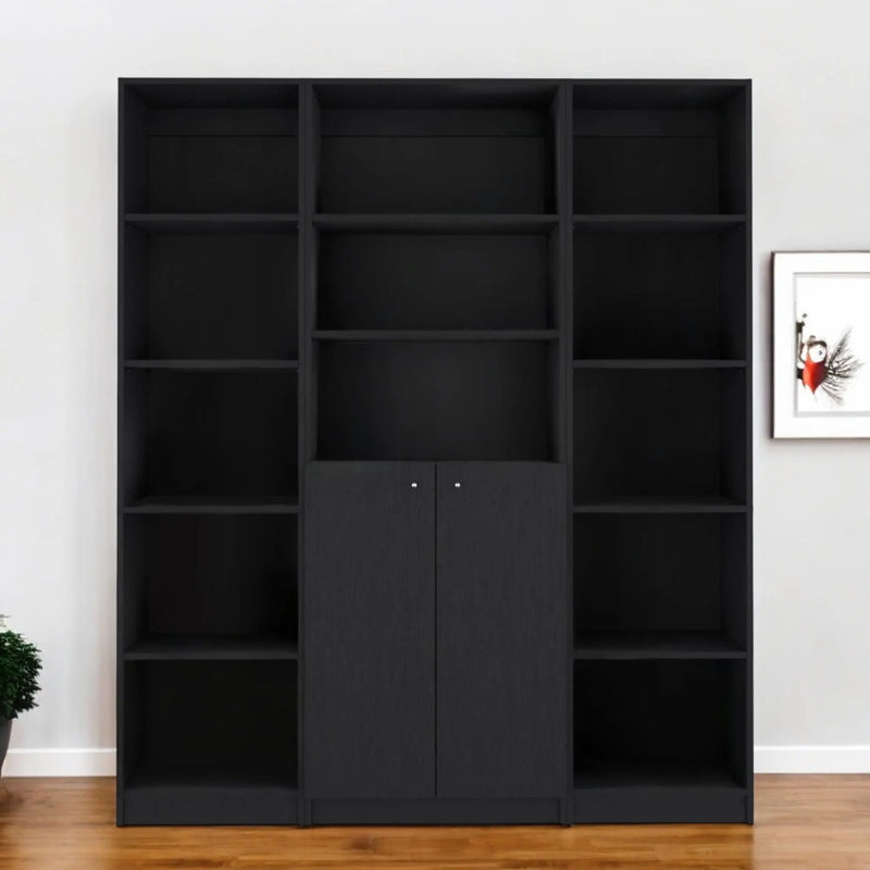 Set of Three Black Five Tier Bookcases with Two Doors Homeroots Office