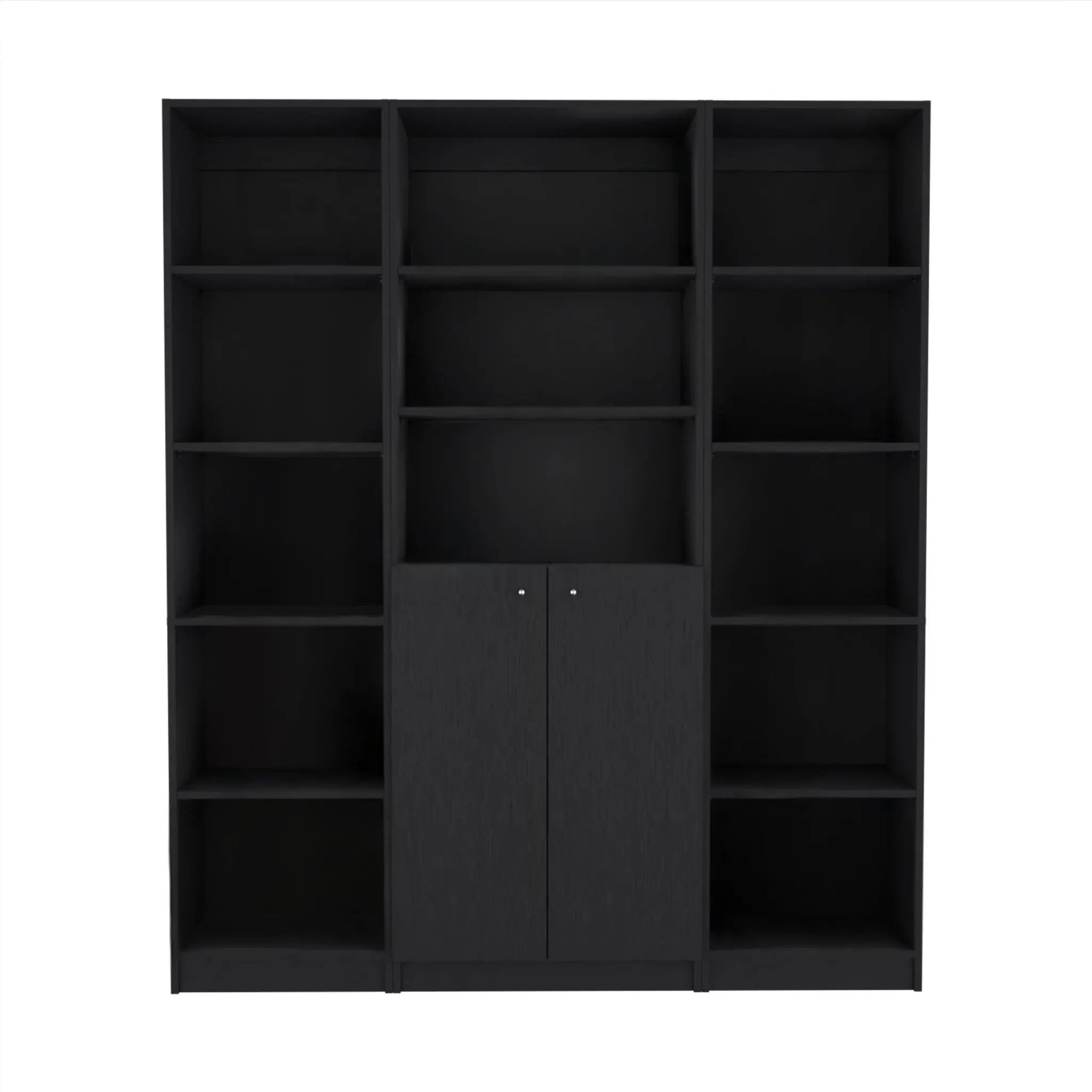 Set of Three Black Five Tier Bookcases with Two Doors Homeroots Office