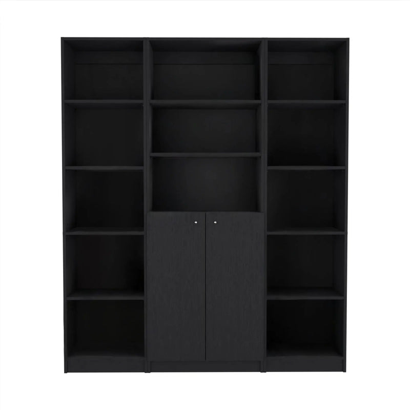 Set of Three Black Five Tier Bookcases with Two Doors Homeroots Office