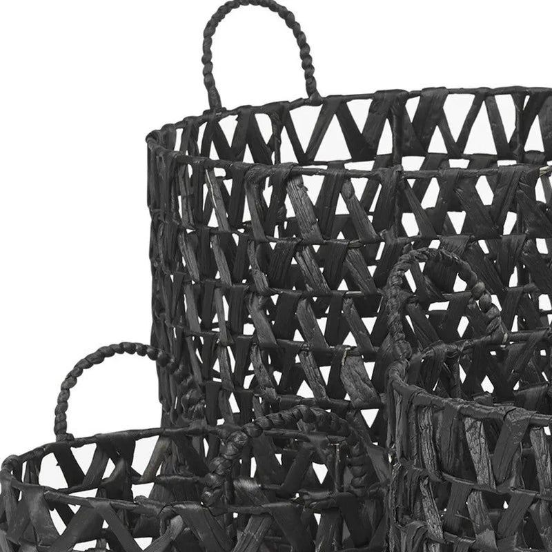 Set of Three Black Nesting Water Hyacinth Basket Homeroots Office