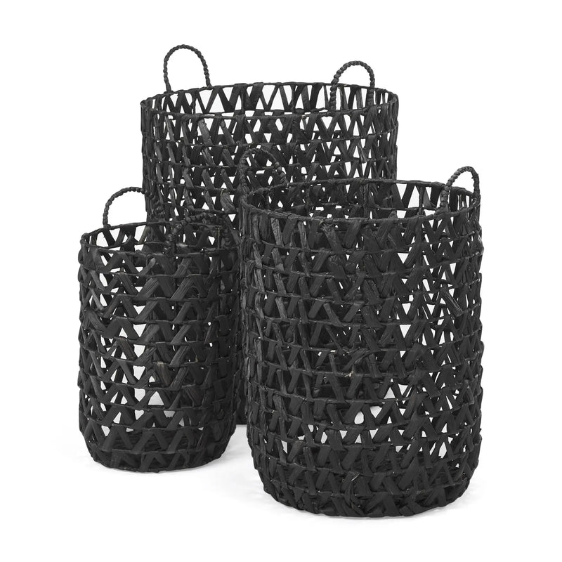 Set of Three Black Nesting Water Hyacinth Basket Homeroots Office