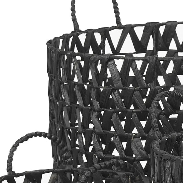 Set of Three Black Nesting Water Hyacinth Basket Homeroots Office