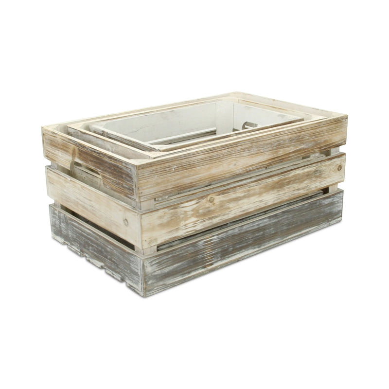 Set of Three Black Off White And Walnut Nesting Solid Wood Crate Homeroots Office